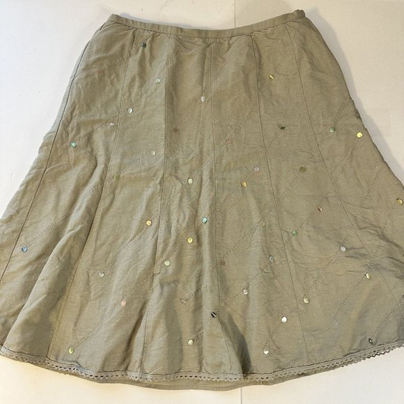 Preowned Sigrid Olsen Tan with Sequins A Line Linen Blend Womens Skirt Size 6 - Picture 1 of 7